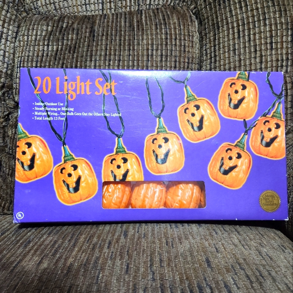 Vintage Pumpkin Blow Mold String Lights Halloween Trick Or Treat 13ft